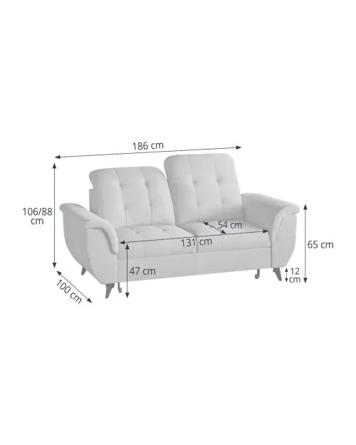 Dwuosobowa sofa Doria z pojemnikiem z szarego aksamitu