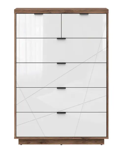 Cómoda Forn 90 cm con 6 cajones roble delano oscuro/blanco brillo