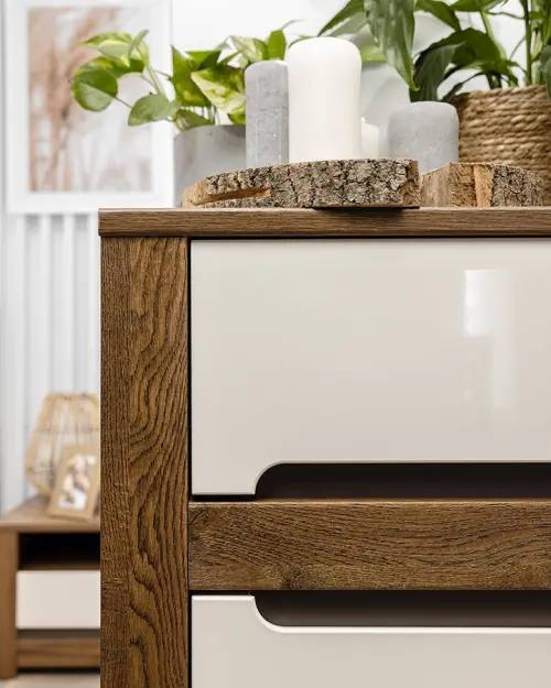 Cómoda Ruso 104 cm con 2 puertas y 2 cajones roble april/brillo perlado