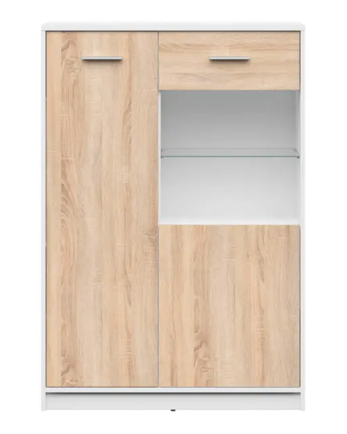 Vitrina Nepo Plus 90 cm con 2 puertas blanco/roble sonoma