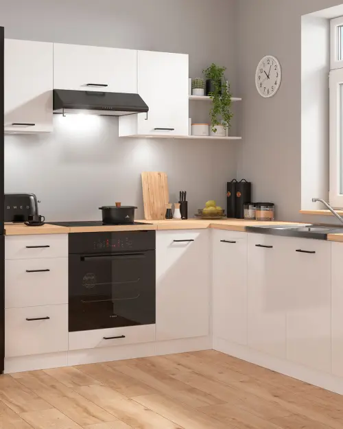 Conjunto de cocina de esquina Junona Line 200x220 tiza brillo con encimera