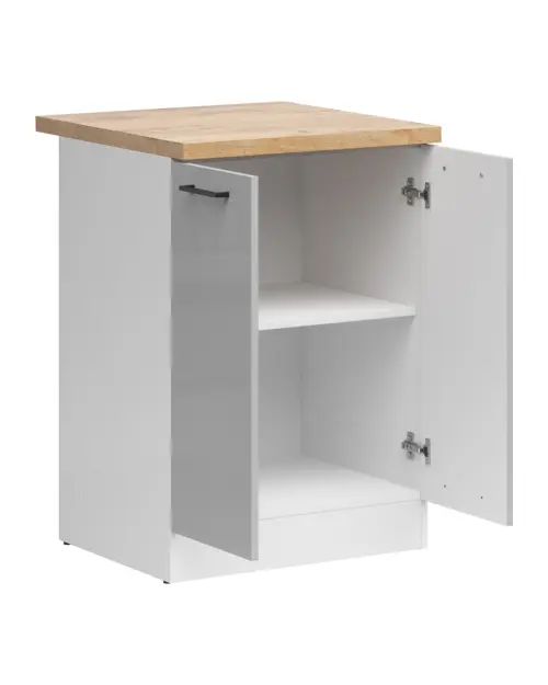 Armario de cocina inferior Junona Line 60 cm de dos puertas gris claro brillo con encimera