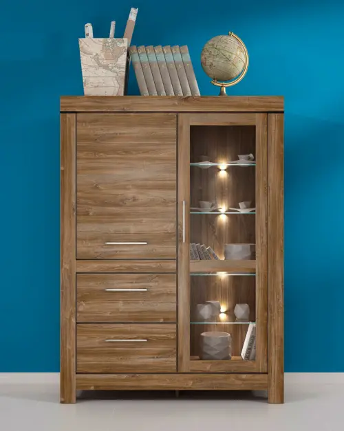 Vitrina Gent 115 cm con 2 puertas y 2 cajones roble stirling