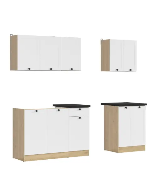 Conjunto de cocina Junona Line A 180 cm blanco con encimera