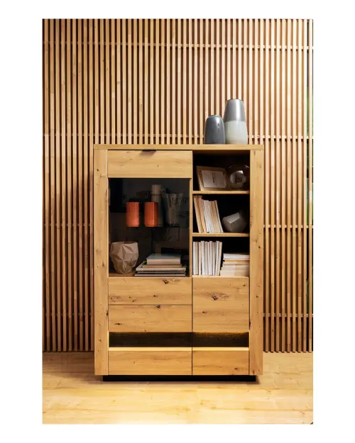 Vitrina Ostia 101 cm con 2 puertas y 2 cajones roble artisan