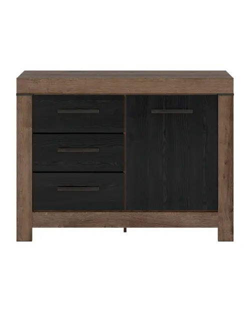 Cómoda Balin 112 cm con puertas y 3 cajones roble monastery/roble negro