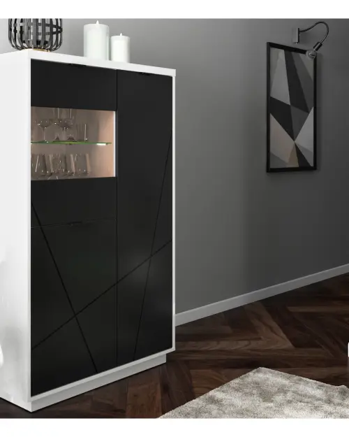 Vitrina Forn 94 cm con 3 puertas blanco brillo/negro mate