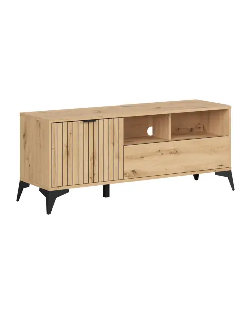Mueble RTV Lamea 135 cm con puertas, cajón y estante roble artisan