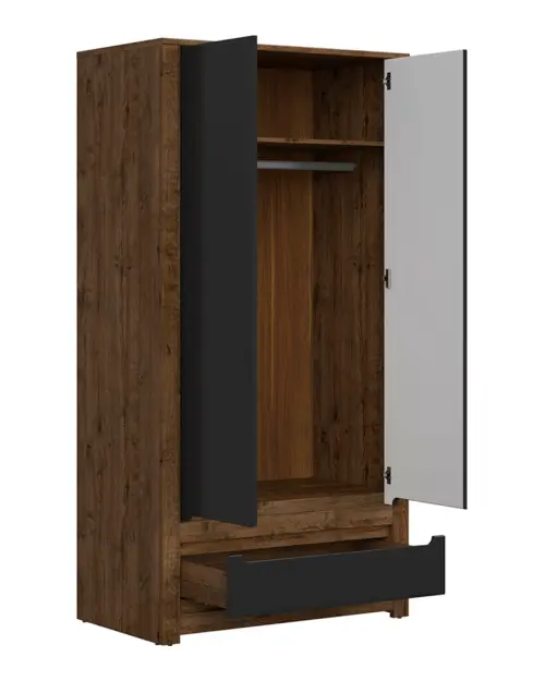 Шкаф двухдверный Ruso 104 см с ящиком дуб април/черный матовый