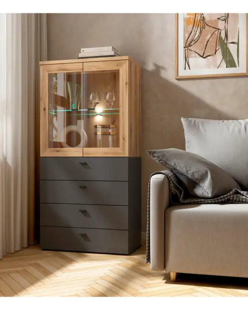 Vitrina System 64 con 2 puertas roble coast evoke