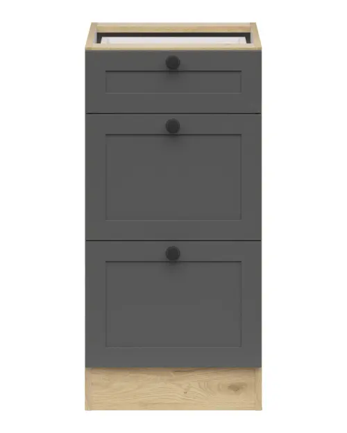Armario de cocina inferior Junona Line 40 cm con 3 cajones roble bernstein/grafito
