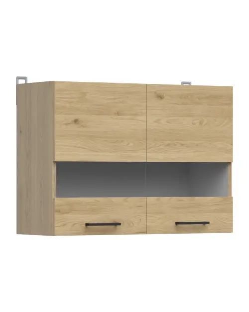Armario superior de cocina Junona Line 80 cm de dos puertas con vitrina roble bernstein