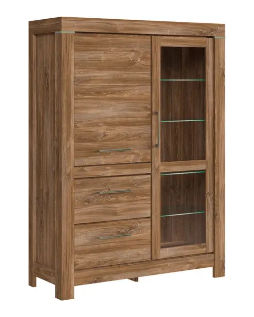 Vitrina Gent 115 cm con 2 puertas y 2 cajones roble stirling