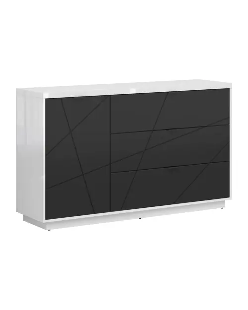 Cómoda Forn 156 cm con puertas y 3 cajones blanco brillo/negro mate