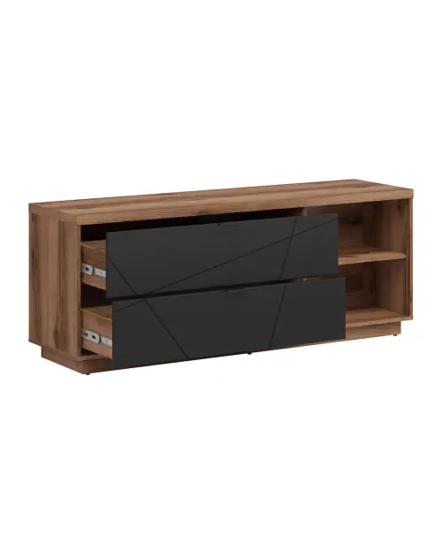 Mueble RTV Forn 156 cm con 2 cajones y estante roble delano oscuro/negro