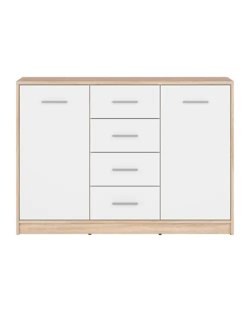 Cómoda Nepo Plus 119 cm con 2 puertas y 4 cajones roble sonoma/blanco