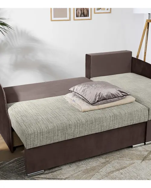 Sofá rinconera universal Merin con función de cama y 2 arcones marrón