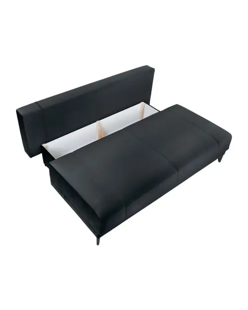 Trzyosobowa sofa Sentila rozkładana z pojemnikiem, czarna