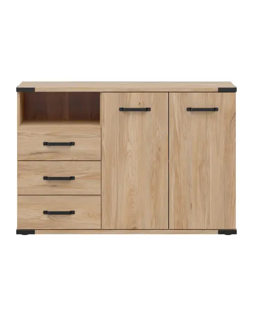 Cómoda Lara 130 cm con 2 puertas 3 cajones y estante fresno belarus