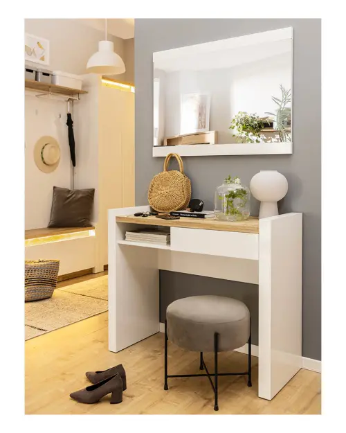 Tocador Alameda 100 cm con cajón y estante blanco brillo/roble westminster