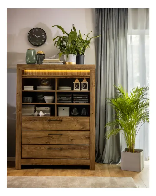 Estantería Torin 114 cm con 3 cajones y 6 estantes roble ribbeck marrón