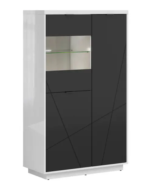 Vitrina Forn 94 cm con 3 puertas blanco brillo/negro mate