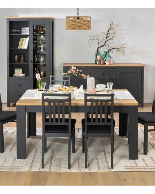 Cómoda Hesen 186 cm con 2 puertas y 3 cajones grafito/roble artisan