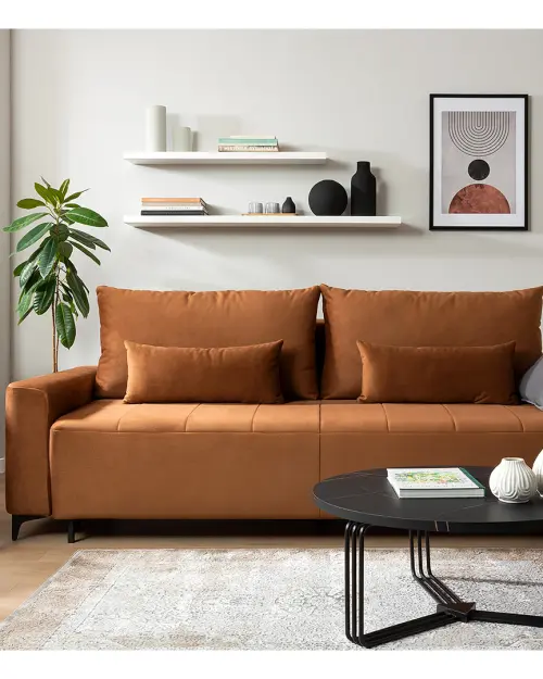 Трехместный диван Kamari раскладной с ящиком велюровый коричневый