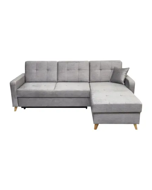 Угловой диван универсальный Lars раскладной с ящиком для белья велюровый серый