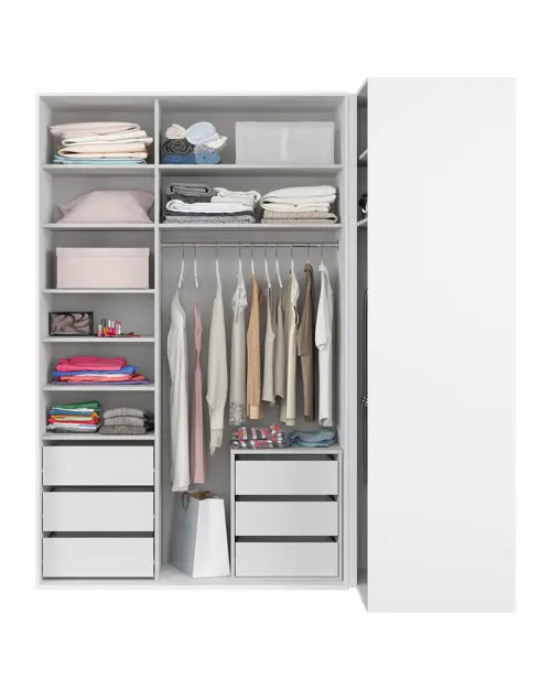 Модульный шкаф Flex 220x116 см угловой с зеркалом белый глянец