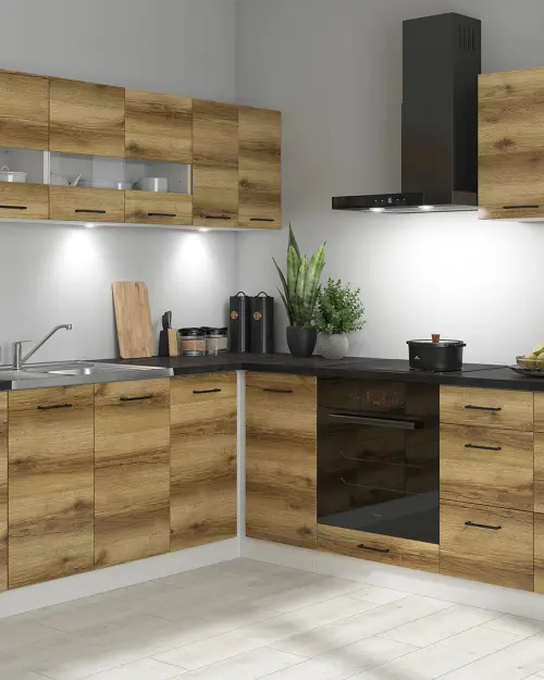 Conjunto de cocina de esquina Junona Line 220x240 roble delano con encimera