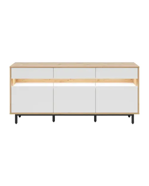 Cómoda Gap 190 cm con 3 puertas y cajones roble artisan/blanco