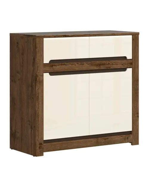 Cómoda Ruso 104 cm con 2 puertas y 2 cajones roble april/brillo perlado