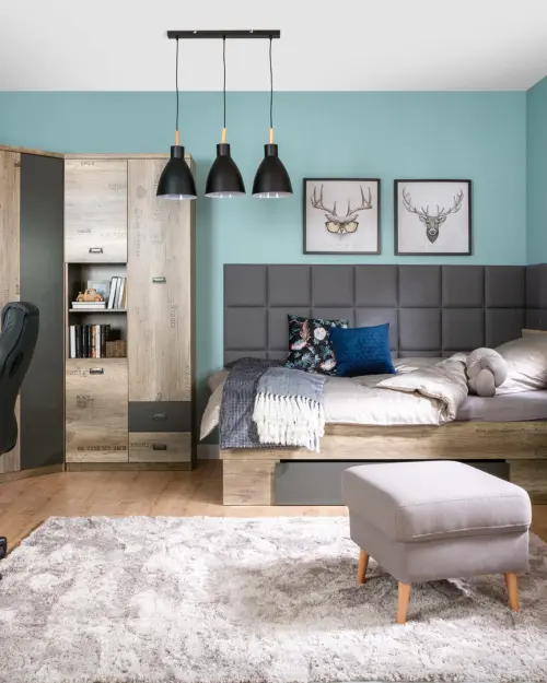 Estantería Malcolm 80 cm con 3 puertas 2 cajones y 2 estantes roble canyon monument