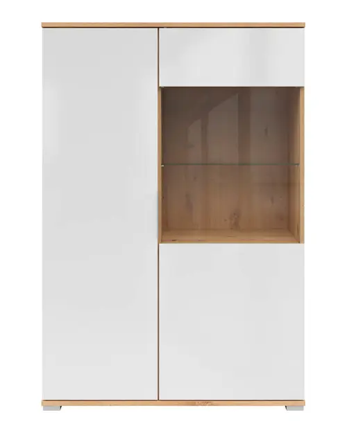 Vitrina Zele 90 cm de 2 puertas roble artisan/blanco brillo
