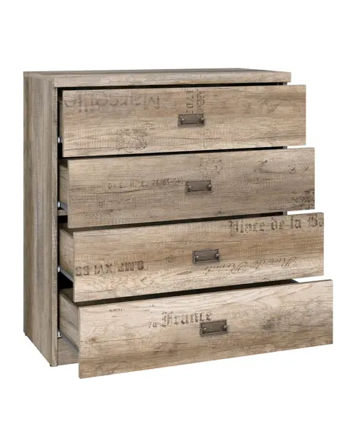 Cómoda Malcolm 80 cm con 4 cajones roble canyon monument estampado