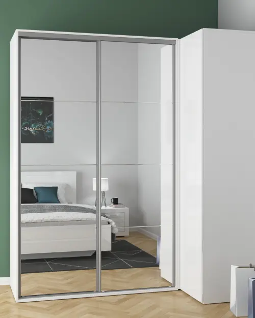 Модульный шкаф Flex 220x116 см угловой с зеркалом белый глянец