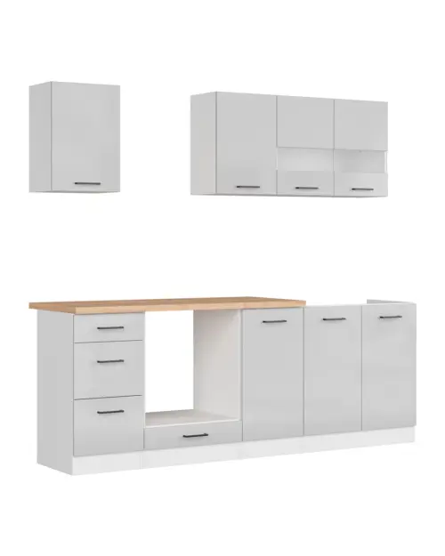 Zestaw kuchenny Junona Line 220 cm jasnoszary połysk z blatem