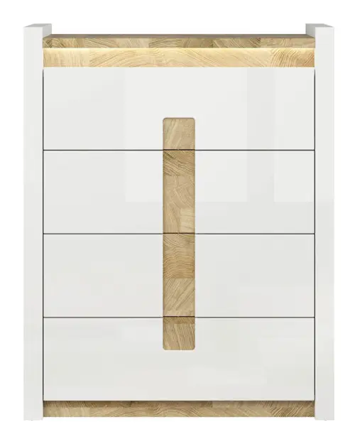 Cómoda Alameda 97 cm con 4 cajones blanco brillo/roble westminster