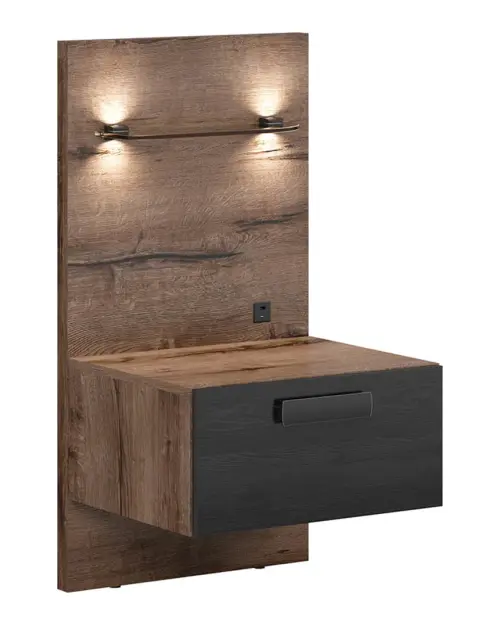 Conjunto Kassel cama 160 y mesitas de noche roble monastery/roble negro