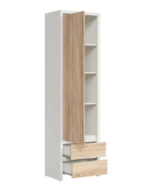 Estantería Kaspian 56 cm con puertas y 2 cajones blanco/roble sonoma