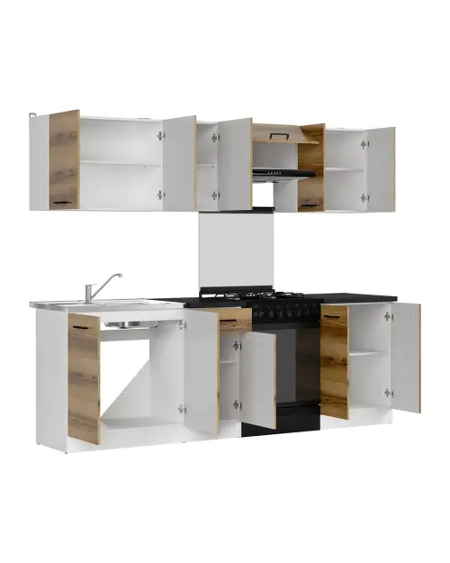 Conjunto de cocina Junona Line 240 cm roble delano claro con encimera