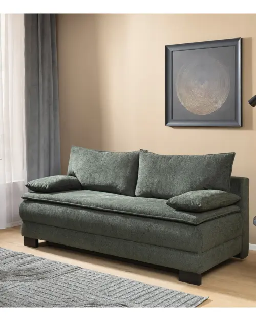 Three-seater Lindon sofa bed with storage green chenille