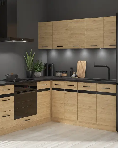 Conjunto de cocina de esquina Junona Line 200x200 derecho roble bernstein sin encimera