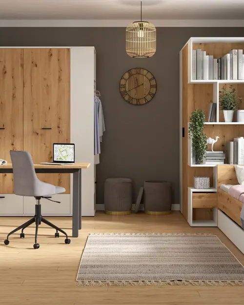 Cama Homeland 100x200 con cajones blanco/roble artisan