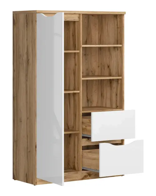 Estantería Nuis 90 cm con puertas 2 cajones y 3 estantes roble wotan