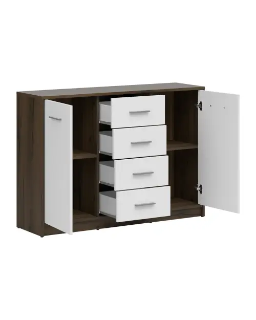 Cómoda Nepo Plus 119 cm con 2 puertas y 4 cajones roble noble/blanco