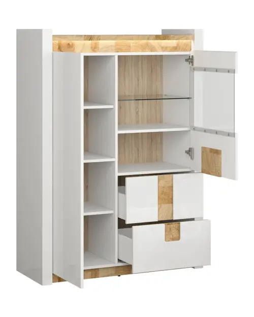 Vitrina Alameda 102 cm con 2 puertas y 2 cajones blanco brillo