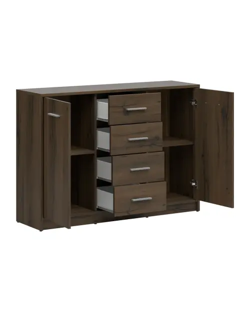 Cómoda Nepo Plus 119 cm con 2 puertas y 4 cajones roble noble