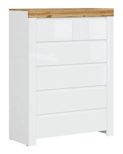 Cómoda Holten 99 cm con 6 cajones blanco/roble wotan/blanco brillo